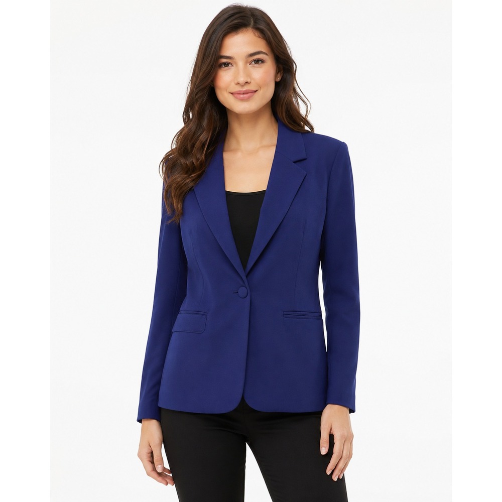 Mary Crafts Womens Royal Blue Single Button Stretch Blazer Jacket  Size 8